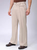 Men's Beige Flared Bootcut Solid Mid-Rise Stretchable Trousers