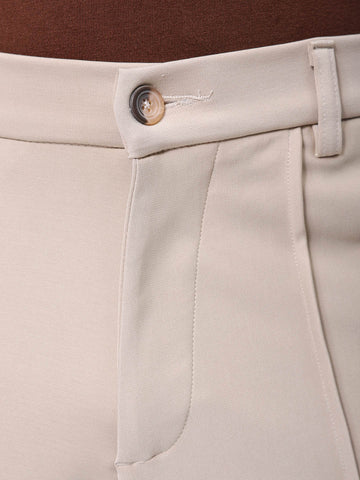 Men's Beige Flared Bootcut Solid Mid-Rise Stretchable Trousers