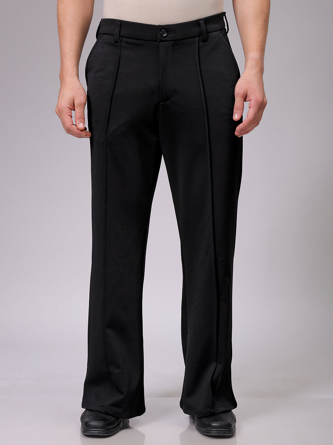 Boot Cut Bootleg Black Trousers Men's Black Flared Bootcut Solid