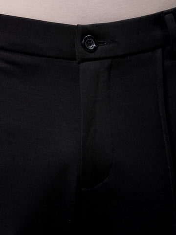 Men's Black Flared Bootcut Solid Mid-Rise Stretchable Trousers