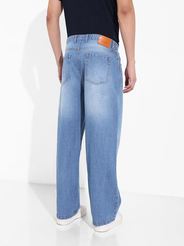 Men's Blue Baggy Fit Solid Casual Jeans