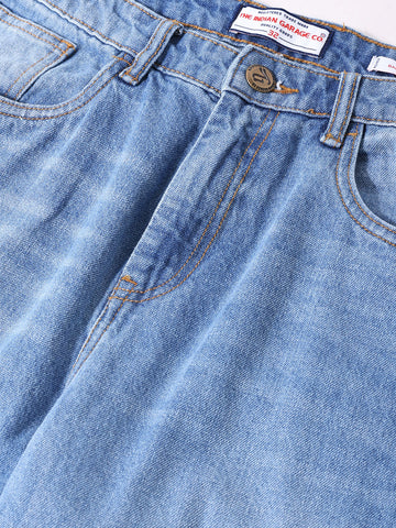 Men's Blue Baggy Fit Solid Casual Jeans
