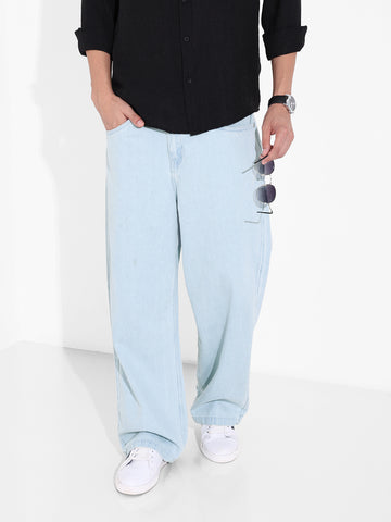 Men's Blue Baggy Fit Solid Casual Jeans