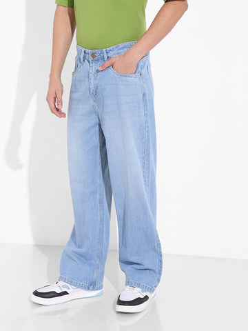 Men's Blue Baggy Fit Solid Casual Jeans