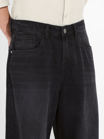 Men's Black Baggy Fit Solid Casual Jeans