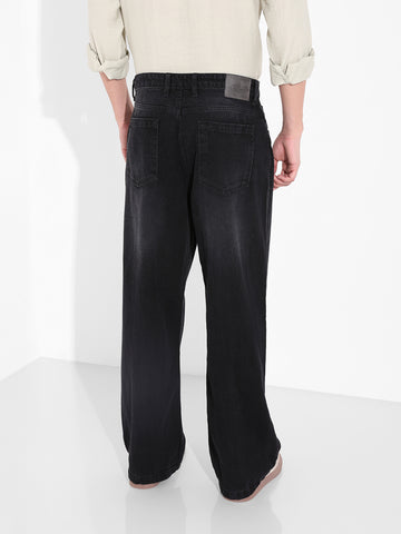 Men's Black Baggy Fit Solid Casual Jeans