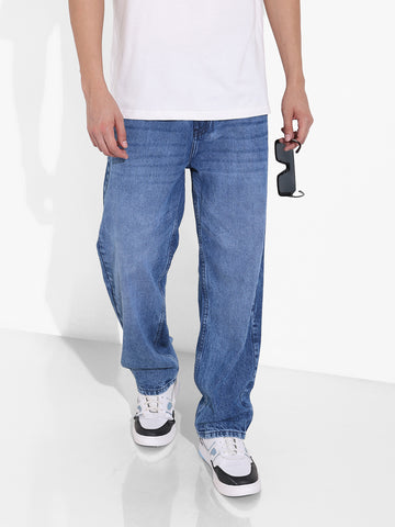 Men's Blue Relaxed Fit Solid Casual Jeans