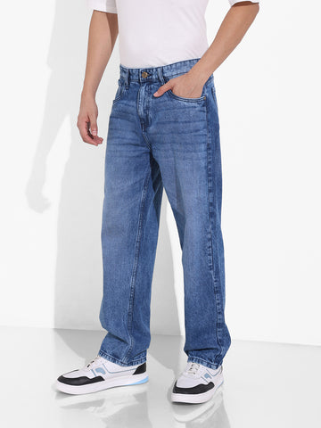 Men's Blue Relaxed Fit Solid Casual Jeans