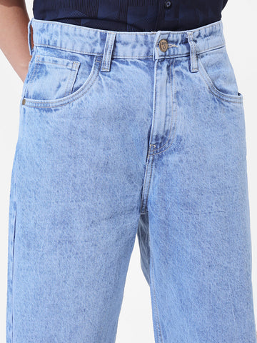 Men's Blue Relaxed Fit Solid Casual Jeans