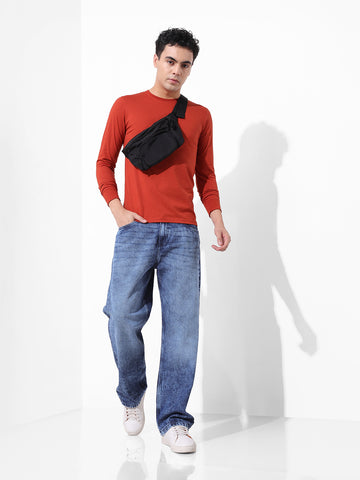 Men's Blue Relaxed Fit Solid Casual Jeans