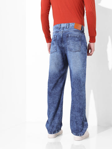 Men's Blue Relaxed Fit Solid Casual Jeans