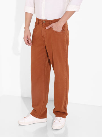 Men's Brown Relaxed Fit Solid Casual Jeans