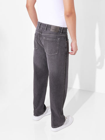 Men's Grey Relaxed Fit Solid Casual Jeans