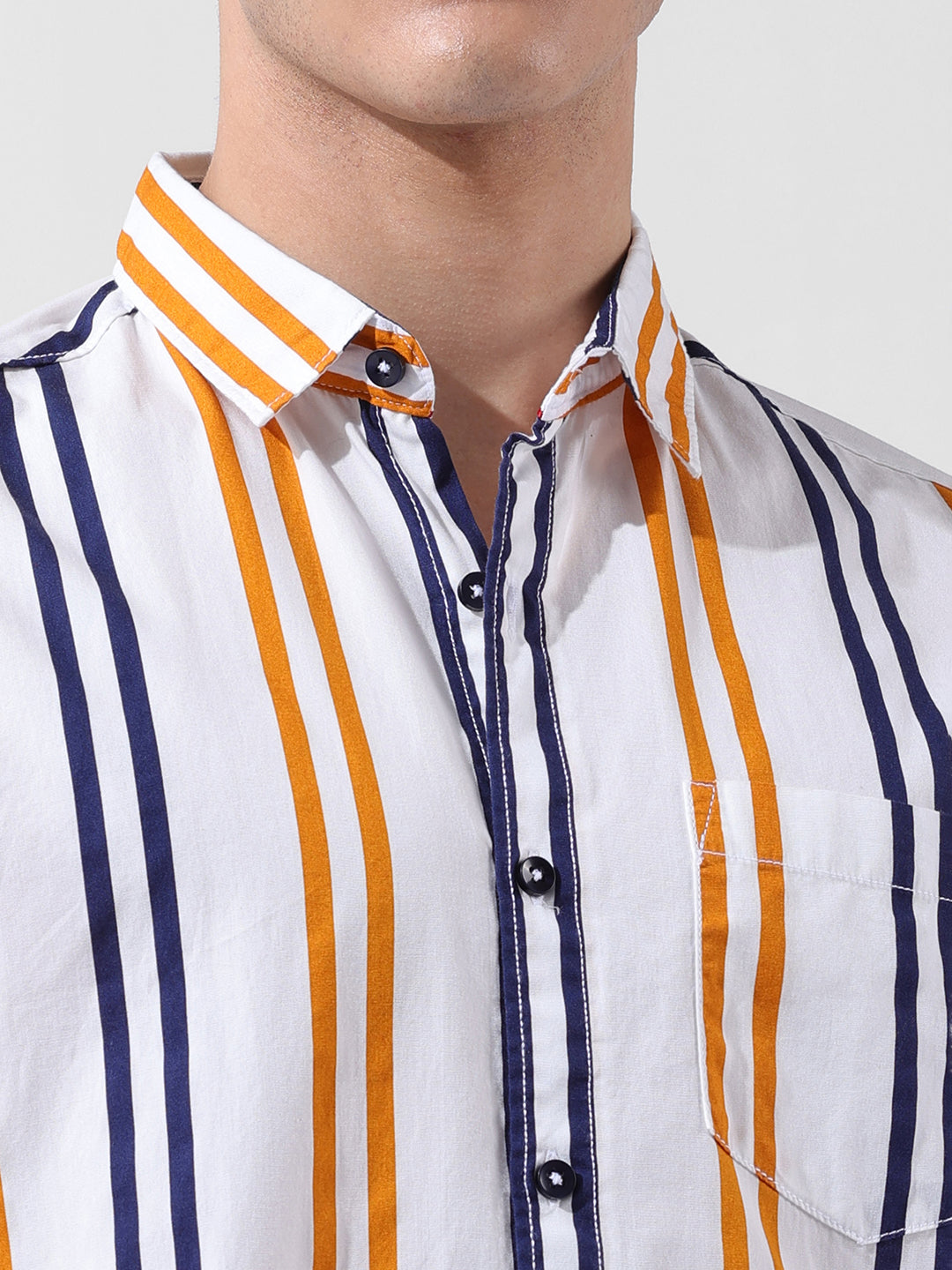 Men's White Slim Fit Striped Casual Shirt