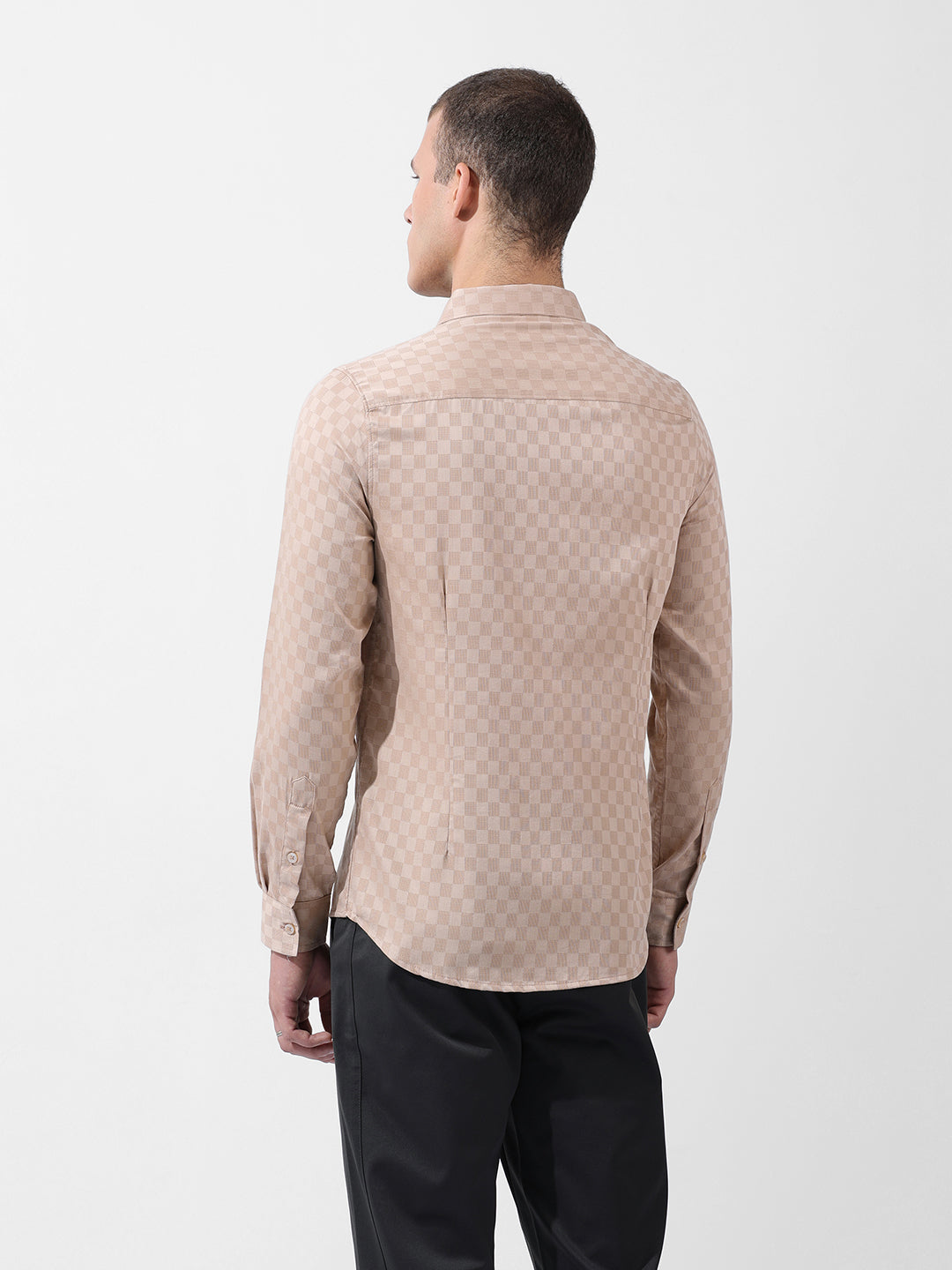 Men's Beige Slim Fit Textured Party Wear Shirt