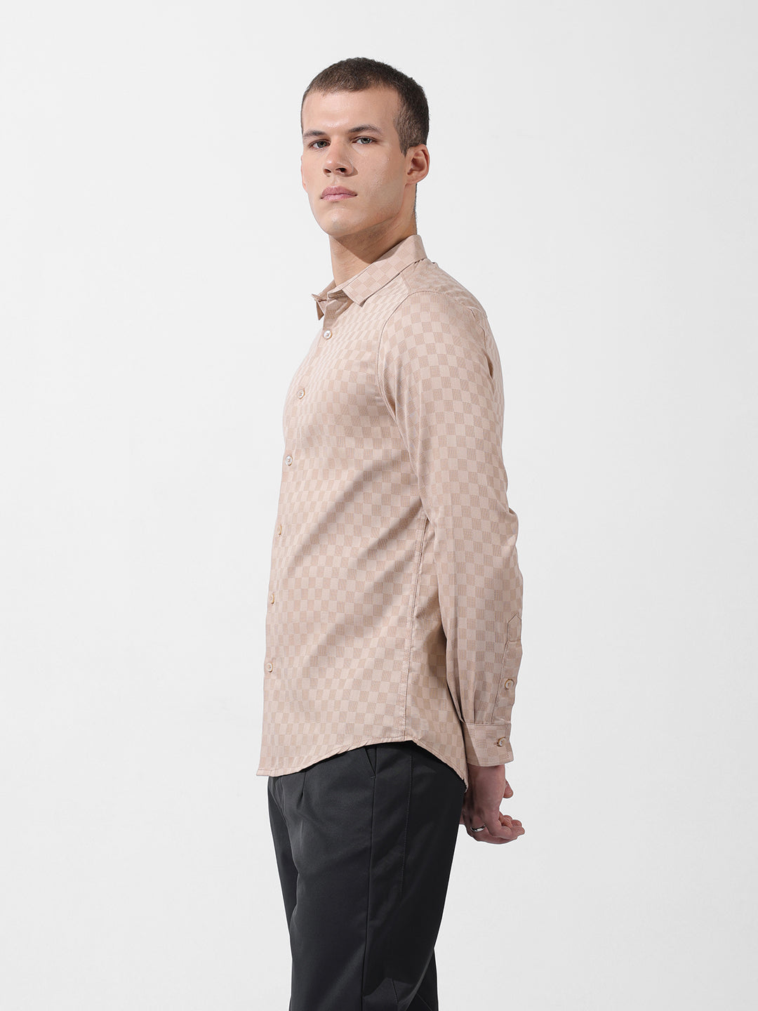 Men's Beige Slim Fit Textured Party Wear Shirt