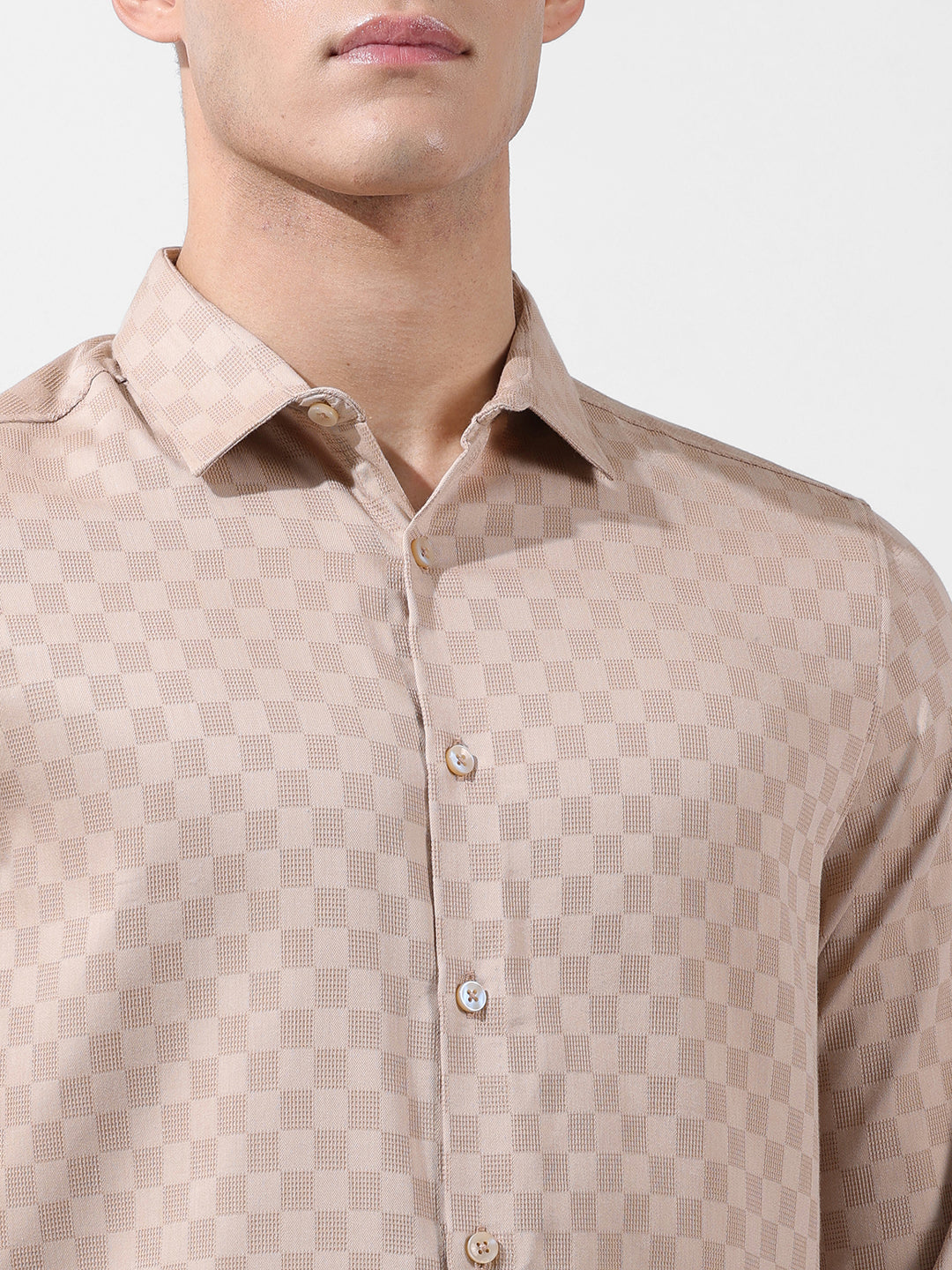 Men's Beige Slim Fit Textured Party Wear Shirt