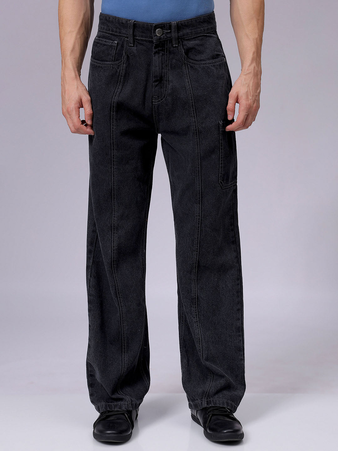 Straight Leg Wide Leg Jeans Men Mid Blue Men's Wide Jeans