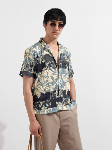 Men's Grey Relaxed Fit Printed Resort Shirt