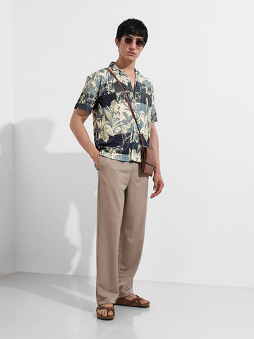 Men's Grey Relaxed Fit Printed Resort Shirt