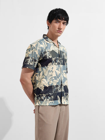 Men's Grey Relaxed Fit Printed Resort Shirt