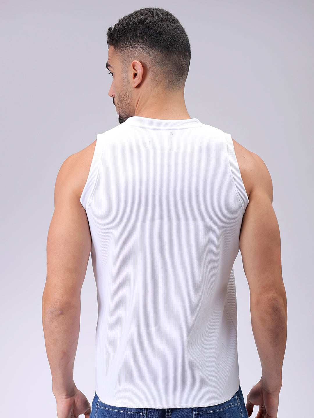 Men's White Slim Fit Textured Round Neck T-shirt