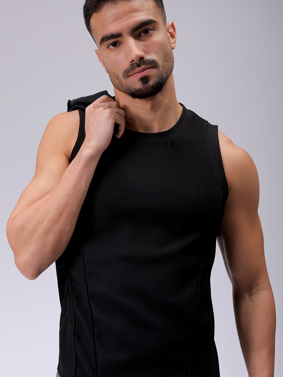 Men's Black Slim Fit Textured Round Neck T-shirt