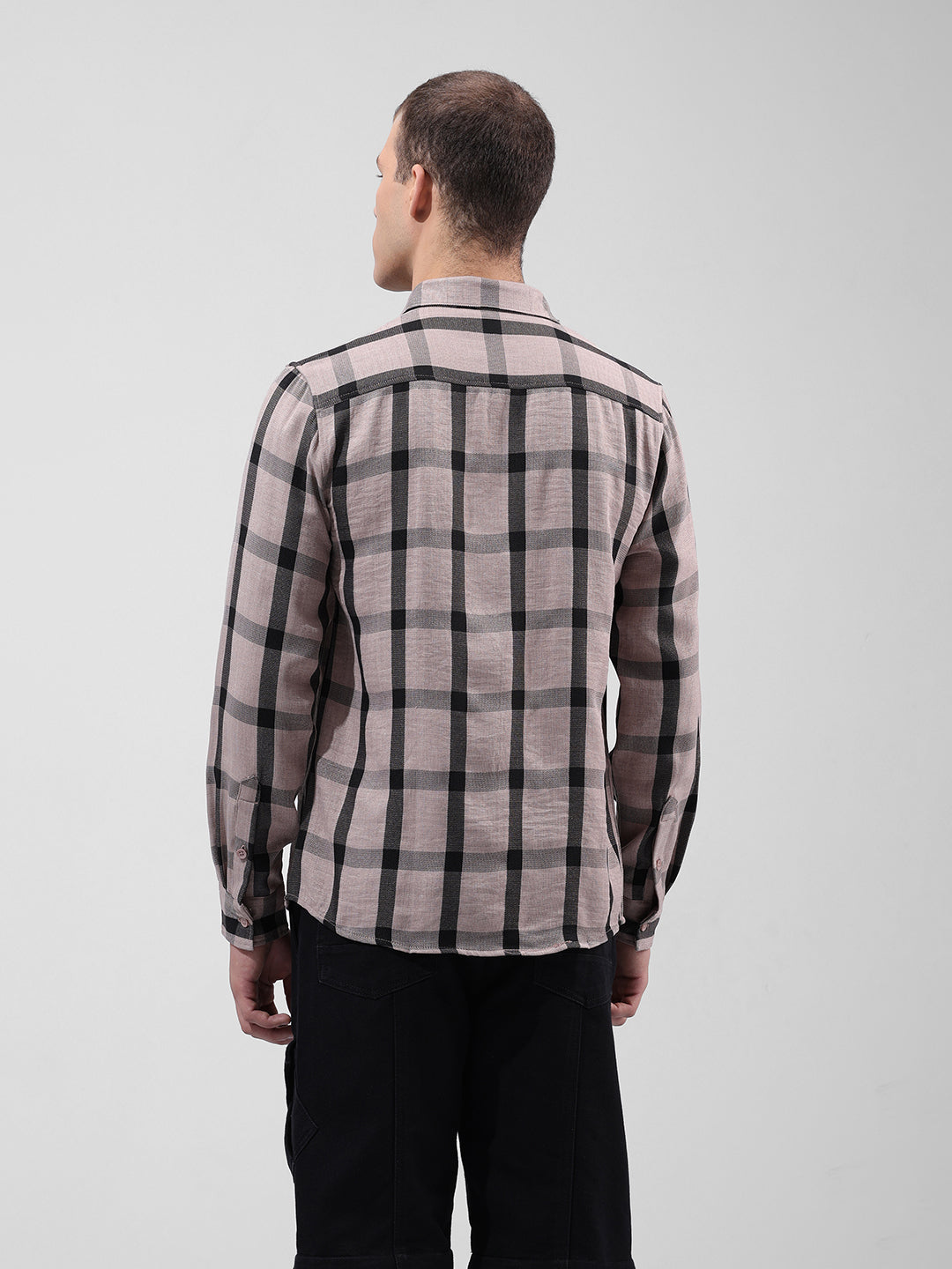 Men's Beige Regular Fit Checked Casual Shirt