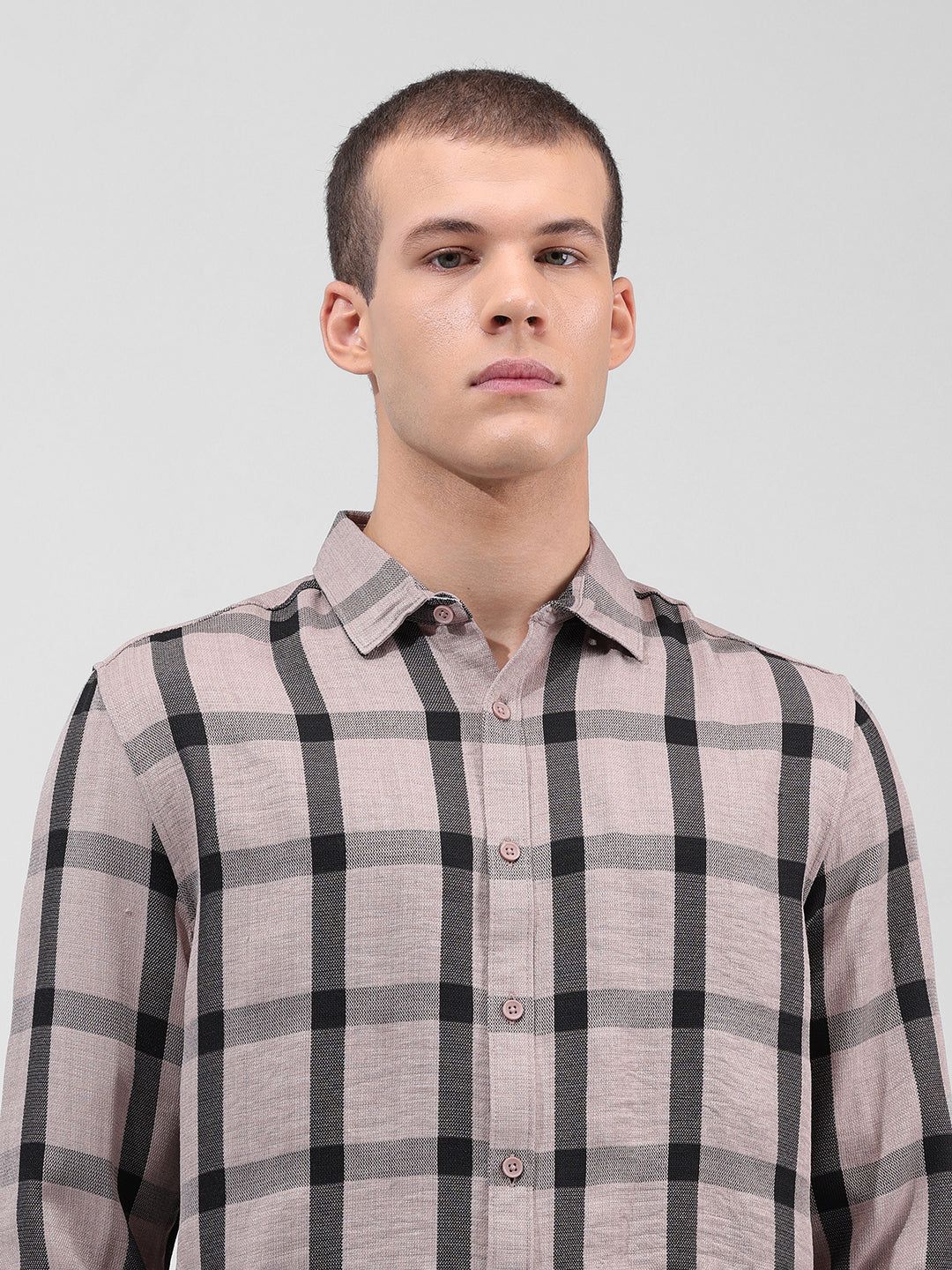 Men's Beige Regular Fit Checked Casual Shirt