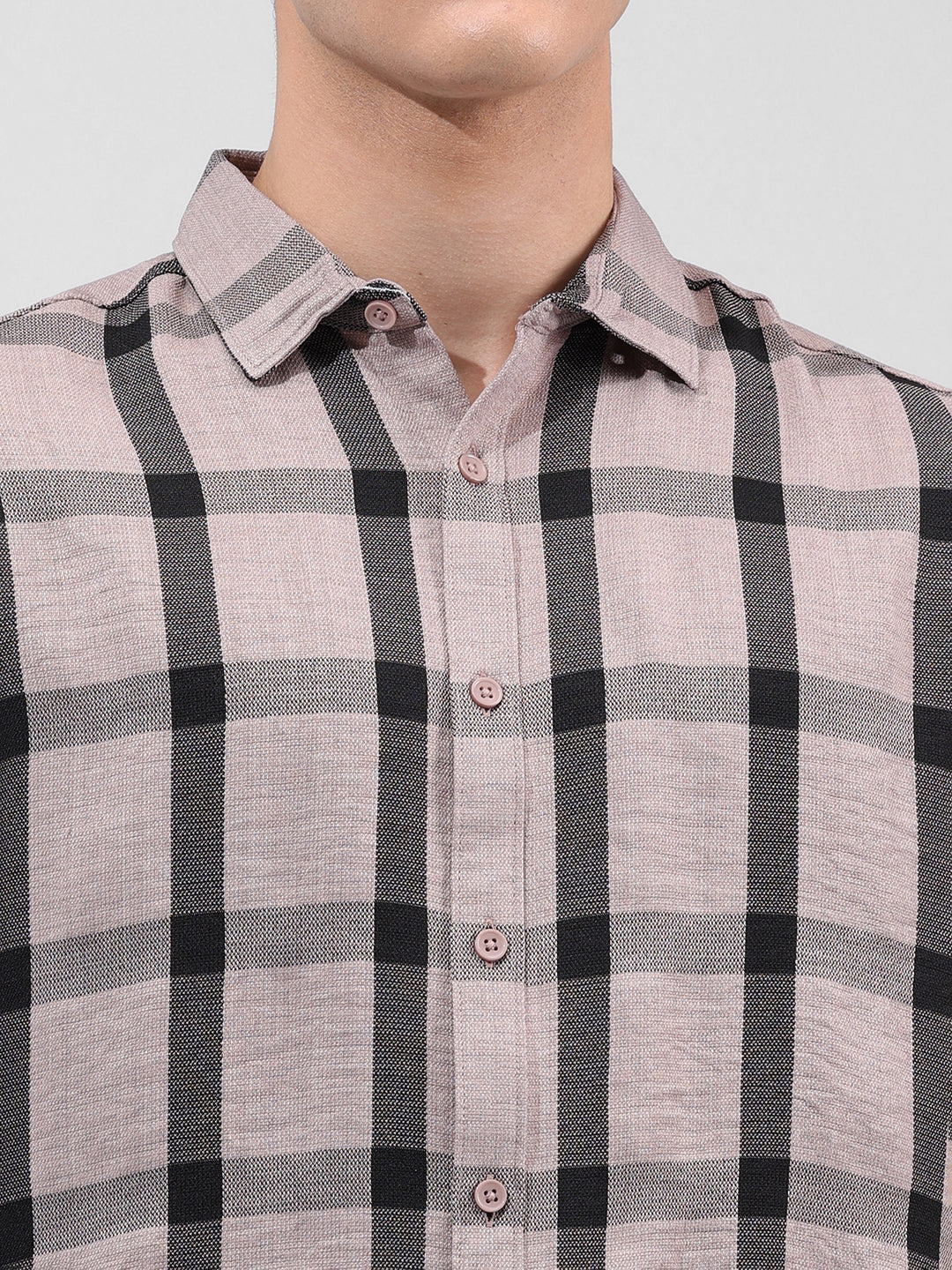 Men's Beige Regular Fit Checked Casual Shirt