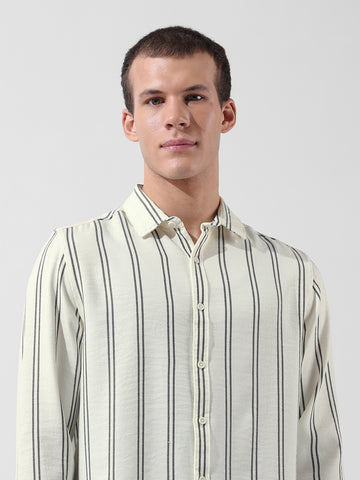 Men's Yellow Regular Fit Striped Casual Shirt