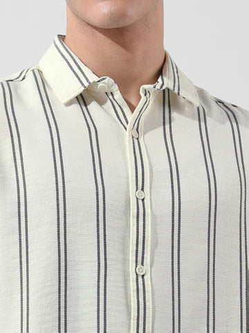 Men's Yellow Regular Fit Striped Casual Shirt