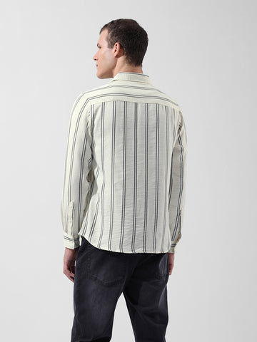 Men's Yellow Regular Fit Striped Casual Shirt
