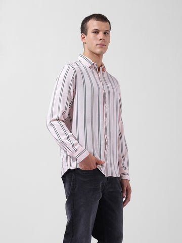 Men's Pink Regular Fit Striped Casual Shirt