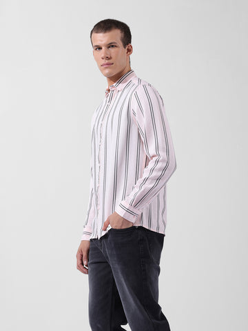 Men's Pink Regular Fit Striped Casual Shirt