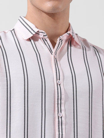 Men's Pink Regular Fit Striped Casual Shirt
