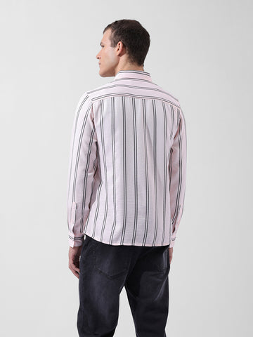 Men's Pink Regular Fit Striped Casual Shirt