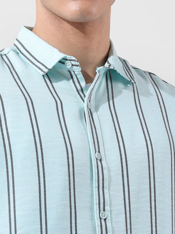 Men's Green Regular Fit Striped Casual Shirt