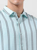 Men's Green Regular Fit Striped Casual Shirt