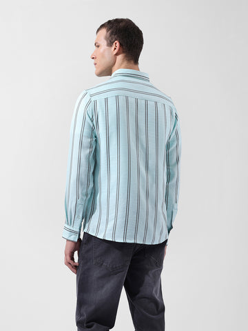Men's Green Regular Fit Striped Casual Shirt