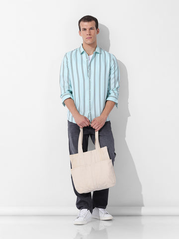 Men's Green Regular Fit Striped Casual Shirt