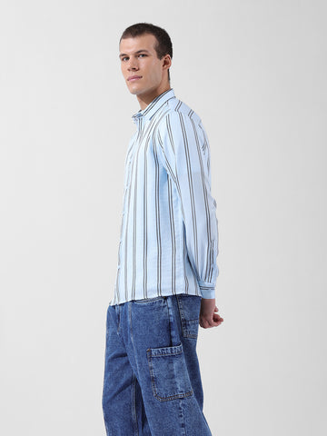 Men's Blue Regular Fit Striped Casual Shirt