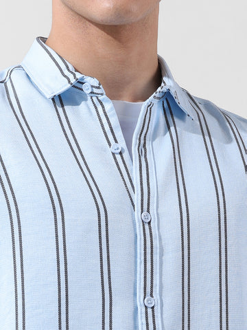 Men's Blue Regular Fit Striped Casual Shirt
