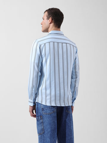 Men's Blue Regular Fit Striped Casual Shirt