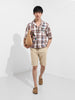 Men's Brown Oversized Fit Resort Wear Checked Shirt