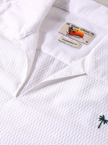 Men's White Oversized Fit Resort Wear Textured Shirt