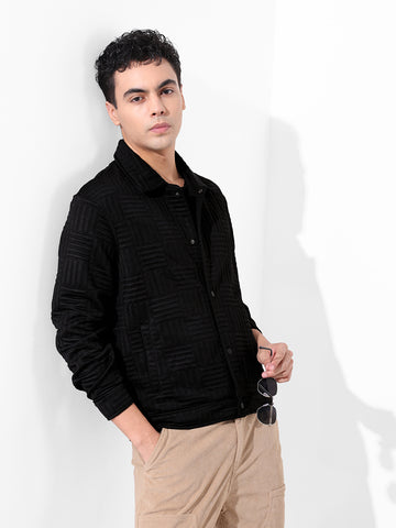 Men's Black Regular Fit Casual Solid Shacket