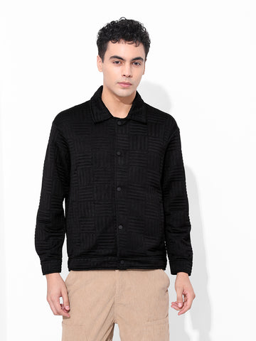 Men's Black Regular Fit Casual Solid Shacket