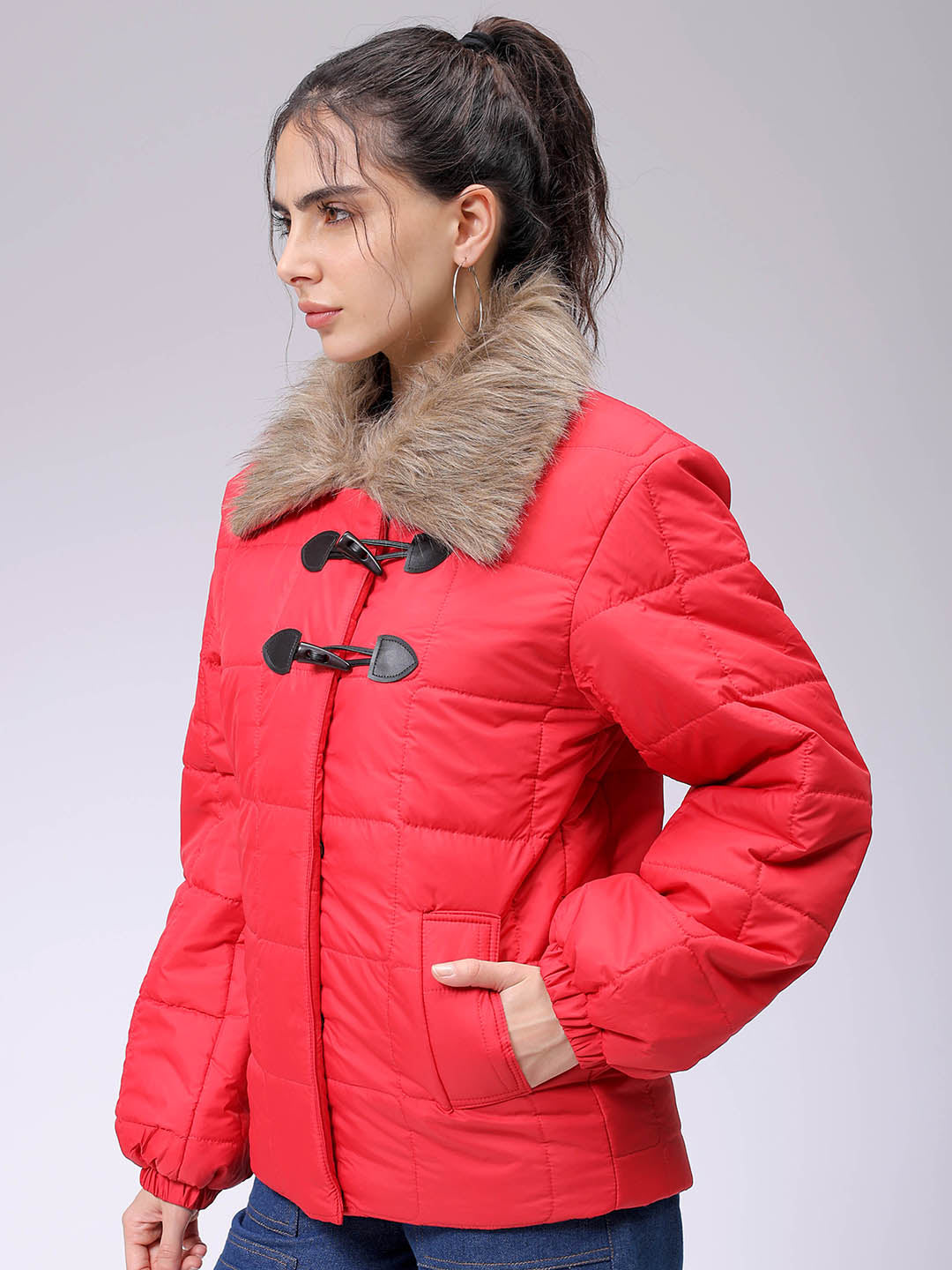 Style Red Winter Puffer Jacket Winter Coat Ladies Red Coats And