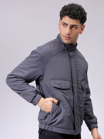Men's Slim Fit Solid Zipperper Quilted Jacket